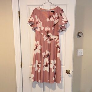 Floral V-Neck Flutter Sleeve Dress in Dusty Rose